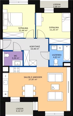 3 pokoje, mieszkanie 70,03 m², piętro 3, oferta nr 1.03.C08, Ogrody Andersa III, Gliwice, Wojska Polskiego, ul. Generała Władysława Andersa