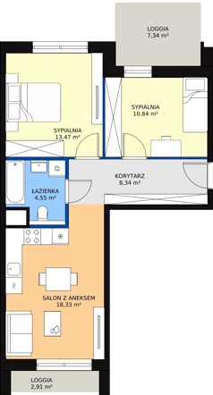 3 pokoje, mieszkanie 55,53 m², piętro 3, oferta nr 1.03.C10, Ogrody Andersa III, Gliwice, Wojska Polskiego, ul. Generała Władysława Andersa