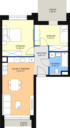 3 pokoje, mieszkanie 55,21 m², piętro 3, oferta nr 1.03.D17, Ogrody Andersa III, Gliwice, Wojska Polskiego, ul. Generała Władysława Andersa