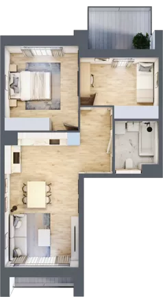 3 pokoje, mieszkanie 55,21 m², piętro 3, oferta nr 1.03.D17, Ogrody Andersa III, Gliwice, Wojska Polskiego, ul. Generała Władysława Andersa
