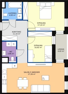 3 pokoje, mieszkanie 75,19 m², piętro 3, oferta nr 1.03.D19, Ogrody Andersa III, Gliwice, Wojska Polskiego, ul. Generała Władysława Andersa
