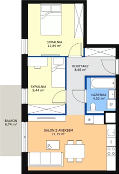 3 pokoje, mieszkanie 56,60 m², piętro 3, oferta nr 1.03.D22, Ogrody Andersa III, Gliwice, Wojska Polskiego, ul. Generała Władysława Andersa