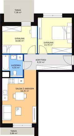 3 pokoje, mieszkanie 55,58 m², piętro 4, oferta nr 1.04.C13, Ogrody Andersa III, Gliwice, Wojska Polskiego, ul. Generała Władysława Andersa