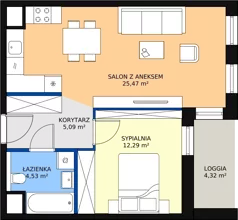 2 pokoje, mieszkanie 47,38 m², piętro 1, oferta nr 4.01.E04, Ogrody Andersa III, Gliwice, Wojska Polskiego, ul. Generała Władysława Andersa