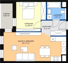 2 pokoje, mieszkanie 47,84 m², piętro 1, oferta nr 4.01.B05, Ogrody Andersa III, Gliwice, Wojska Polskiego, ul. Generała Władysława Andersa