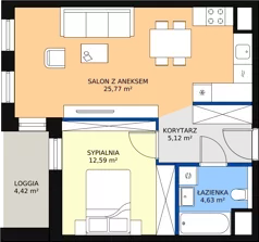 2 pokoje, mieszkanie 48,11 m², piętro 1, oferta nr 4.01.A09, Ogrody Andersa III, Gliwice, Wojska Polskiego, ul. Generała Władysława Andersa