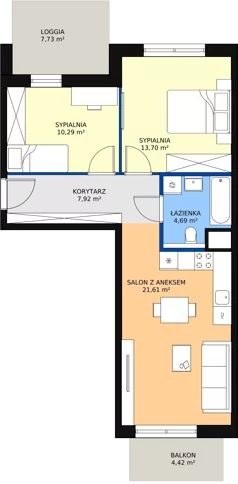 3 pokoje, mieszkanie 58,21 m², piętro 1, oferta nr 4.01.C03, Ogrody Andersa III, Gliwice, Wojska Polskiego, ul. Generała Władysława Andersa
