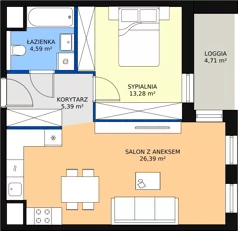 2 pokoje, mieszkanie 49,65 m², piętro 1, oferta nr 4.01.D09, Ogrody Andersa III, Gliwice, Wojska Polskiego, ul. Generała Władysława Andersa