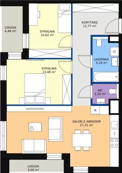 3 pokoje, mieszkanie 71,59 m², piętro 1, oferta nr 4.01.A07, Ogrody Andersa III, Gliwice, Wojska Polskiego, ul. Generała Władysława Andersa