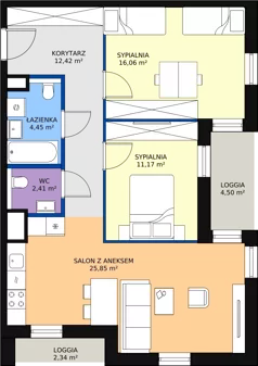 3 pokoje, mieszkanie 72,36 m², piętro 1, oferta nr 4.01.E05, Ogrody Andersa III, Gliwice, Wojska Polskiego, ul. Generała Władysława Andersa