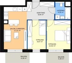 3 pokoje, mieszkanie 52,84 m², piętro 2, oferta nr 4.02.C06, Ogrody Andersa III, Gliwice, Wojska Polskiego, ul. Generała Władysława Andersa