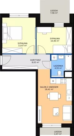 3 pokoje, mieszkanie 54,92 m², piętro 2, oferta nr 4.02.C05, Ogrody Andersa III, Gliwice, Wojska Polskiego, ul. Generała Władysława Andersa
