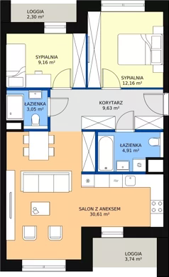 3 pokoje, mieszkanie 69,52 m², piętro 2, oferta nr 4.02.C07, Ogrody Andersa III, Gliwice, Wojska Polskiego, ul. Generała Władysława Andersa