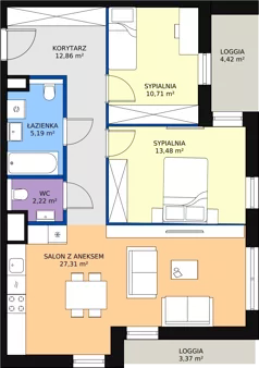 3 pokoje, mieszkanie 71,77 m², piętro 2, oferta nr 4.02.E08, Ogrody Andersa III, Gliwice, Wojska Polskiego, ul. Generała Władysława Andersa