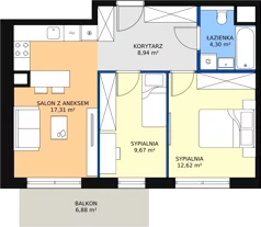 3 pokoje, mieszkanie 52,84 m², piętro 3, oferta nr 4.03.C09, Ogrody Andersa III, Gliwice, Wojska Polskiego, ul. Generała Władysława Andersa