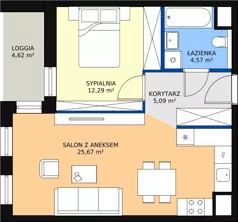 2 pokoje, mieszkanie 47,62 m², piętro 3, oferta nr 4.03.A18, Ogrody Andersa III, Gliwice, Wojska Polskiego, ul. Generała Władysława Andersa