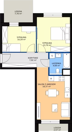 3 pokoje, mieszkanie 54,97 m², piętro 3, oferta nr 4.03.C08, Ogrody Andersa III, Gliwice, Wojska Polskiego, ul. Generała Władysława Andersa
