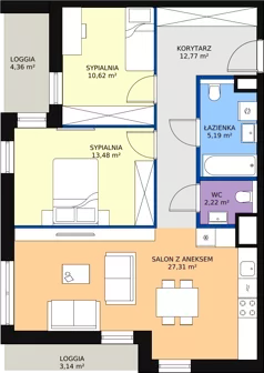 3 pokoje, mieszkanie 71,59 m², piętro 3, oferta nr 4.03.A17, Ogrody Andersa III, Gliwice, Wojska Polskiego, ul. Generała Władysława Andersa
