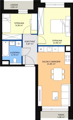 3 pokoje, mieszkanie 54,77 m², piętro 4, oferta nr 4.04.B16, Ogrody Andersa III, Gliwice, Wojska Polskiego, ul. Generała Władysława Andersa
