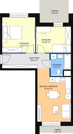 3 pokoje, mieszkanie 54,92 m², piętro 4, oferta nr 4.04.C11, Ogrody Andersa III, Gliwice, Wojska Polskiego, ul. Generała Władysława Andersa