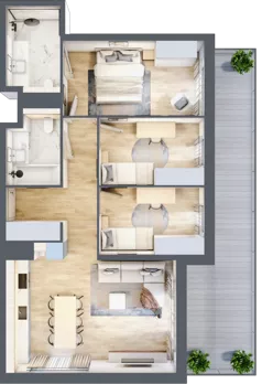 4 pokoje, mieszkanie 76,22 m², piętro 1, oferta nr E.1.1, ATAL Parkowa, Poznań, Nowe Miasto, Osiedle Warszawskie, ul. Mogileńska