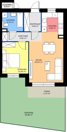 2 pokoje, mieszkanie 49,68 m², parter, oferta nr 14C.1, Przystań Sobieszewo, Gdańsk, Wyspa Sobieszewska, ul. Narcyzowa