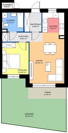 2 pokoje, mieszkanie 49,68 m², parter, oferta nr 14E.1, Przystań Sobieszewo, Gdańsk, Wyspa Sobieszewska, ul. Narcyzowa