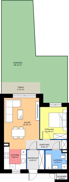 2 pokoje, mieszkanie 49,68 m², parter, oferta nr 16C.1, Przystań Sobieszewo, Gdańsk, Wyspa Sobieszewska, ul. Narcyzowa