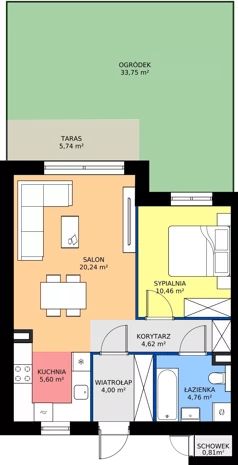 2 pokoje, mieszkanie 49,68 m², parter, oferta nr 16B.1, Przystań Sobieszewo, Gdańsk, Wyspa Sobieszewska, ul. Narcyzowa