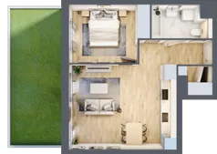2 pokoje, mieszkanie 45,39 m², parter, oferta nr A1.0.03, Zakole Wisły, Kraków, Podgórze, ul. Na Zakolu Wisły