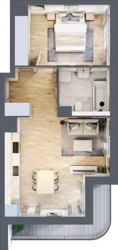2 pokoje, mieszkanie 45,75 m², piętro 2, oferta nr A1.2.14, Zakole Wisły, Kraków, Podgórze, ul. Na Zakolu Wisły