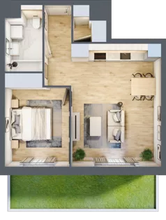 2 pokoje, mieszkanie 45,48 m², parter, oferta nr A5.0.25, Zakole Wisły, Kraków, Podgórze, ul. Na Zakolu Wisły