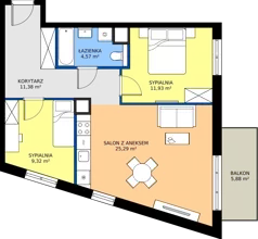 3 pokoje, mieszkanie 62,49 m², piętro 1, oferta nr 1B.10, Skwer Harmonia 2, Kraków, Podgórze, Rybitwy, ul. Półłanki