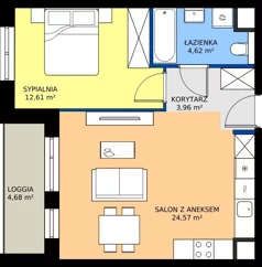 2 pokoje, mieszkanie 45,76 m², piętro 3, oferta nr 1B.19, Skwer Harmonia 2, Kraków, Podgórze, Rybitwy, ul. Półłanki