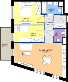 3 pokoje, mieszkanie 63,67 m², piętro 3, oferta nr 1B.21, Skwer Harmonia 2, Kraków, Podgórze, Rybitwy, ul. Półłanki