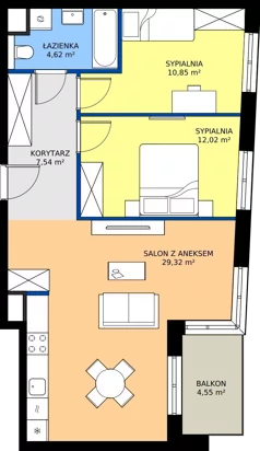 3 pokoje, mieszkanie 64,35 m², piętro 1, oferta nr 1A.10, Skwer Harmonia 2, Kraków, Podgórze, Rybitwy, ul. Półłanki