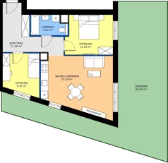 3 pokoje, mieszkanie 62,49 m², parter, oferta nr 1B.05, Skwer Harmonia 2, Kraków, Podgórze, Rybitwy, ul. Półłanki