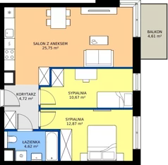 3 pokoje, mieszkanie 58,64 m², piętro 1, oferta nr 1A.19, Skwer Harmonia 2, Kraków, Podgórze, Rybitwy, ul. Półłanki