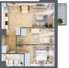 3 pokoje, mieszkanie 58,64 m², piętro 1, oferta nr 1A.19, Skwer Harmonia 2, Kraków, Podgórze, Rybitwy, ul. Półłanki