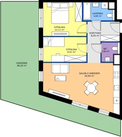 3 pokoje, mieszkanie 63,67 m², parter, oferta nr 1B.04, Skwer Harmonia 2, Kraków, Podgórze, Rybitwy, ul. Półłanki