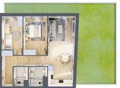 3 pokoje, mieszkanie 69,88 m², parter, oferta nr 1A.03, Skwer Harmonia 2, Kraków, Podgórze, Rybitwy, ul. Półłanki