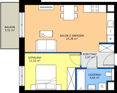 2 pokoje, mieszkanie 46,29 m², piętro 1, oferta nr 1A.15, Skwer Harmonia 2, Kraków, Podgórze, Rybitwy, ul. Półłanki