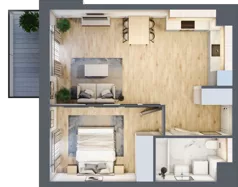 2 pokoje, mieszkanie 46,29 m², piętro 1, oferta nr 1A.15, Skwer Harmonia 2, Kraków, Podgórze, Rybitwy, ul. Półłanki