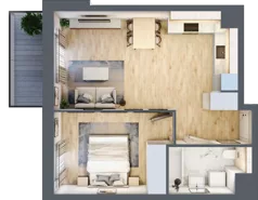 2 pokoje, mieszkanie 43,57 m², piętro 1, oferta nr 1A.17, Skwer Harmonia 2, Kraków, Podgórze, Rybitwy, ul. Półłanki