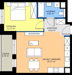2 pokoje, mieszkanie 46,02 m², piętro 1, oferta nr 1A.14, Skwer Harmonia 2, Kraków, Podgórze, Rybitwy, ul. Półłanki