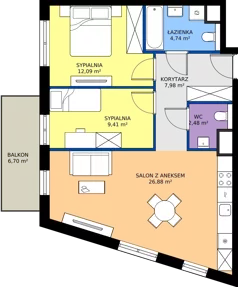 3 pokoje, mieszkanie 63,58 m², piętro 1, oferta nr 2B.12, Skwer Harmonia 2, Kraków, Podgórze, Rybitwy, ul. Półłanki