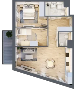 3 pokoje, mieszkanie 63,58 m², piętro 1, oferta nr 2B.12, Skwer Harmonia 2, Kraków, Podgórze, Rybitwy, ul. Półłanki