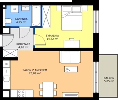 2 pokoje, mieszkanie 49,52 m², piętro 1, oferta nr 2B.08, Skwer Harmonia 2, Kraków, Podgórze, Rybitwy, ul. Półłanki