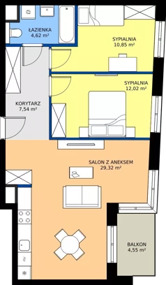 3 pokoje, mieszkanie 64,35 m², piętro 2, oferta nr 2A.21, Skwer Harmonia 2, Kraków, Podgórze, Rybitwy, ul. Półłanki