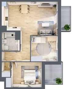 3 pokoje, mieszkanie 67,70 m², piętro 2, oferta nr 2B.14, Skwer Harmonia 2, Kraków, Podgórze, Rybitwy, ul. Półłanki